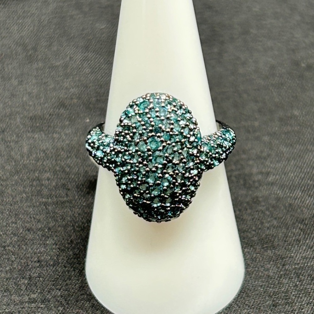 Bomb Party Abyssal Crown RG75116 Paraiba Tourmaline Hematite Pave Ring‎ Size 8